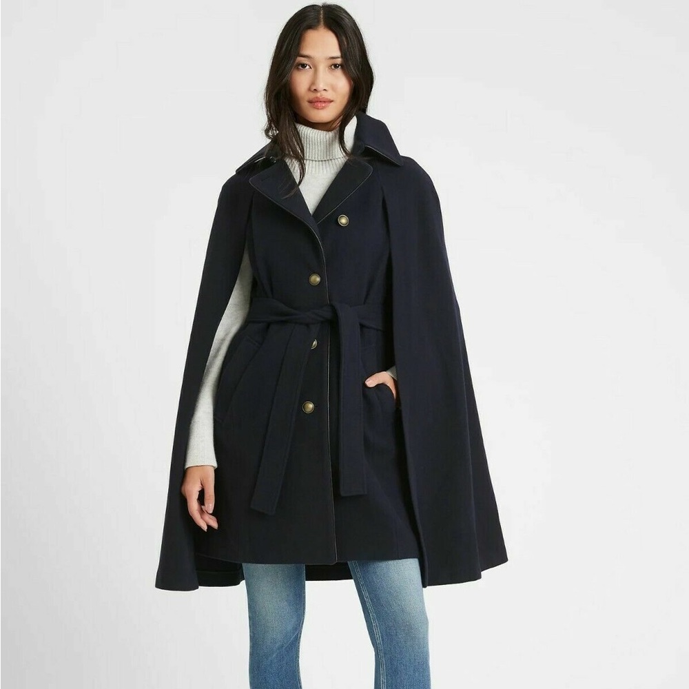 Banana Republic Italian Melton Cape Coat | Navy S  NWT